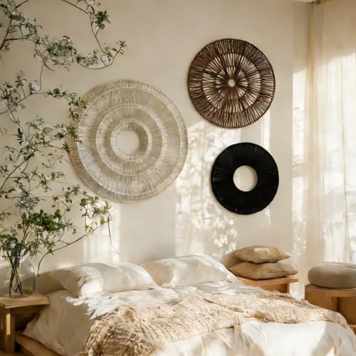 Bergamot Set of 3 Extra Large 3D Textured Neutral Abstract Wall Decor, Cotton Rope Round Woven Wall Baskets, Modern Minimalist Wall Art for Living Room, Bedroom,25 Inch,17.7 Inch, 13.7 Inch - Image 7