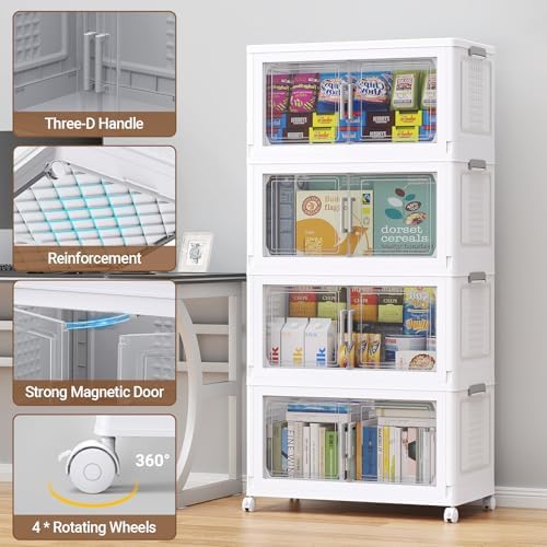 BROVIEW 324 Qt Stackable Storage Bins Foldable Cabinet, V40 White 3-Pack - Image 4