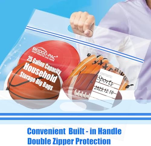 BEIDOU-PAC 25 Gallon Jumbo Storage Bags with Handle, 30 Counts | Double Zipper Seal | Expandable Bottom, Resealable Clear zip Bags for Home Travel, Moving, Commercial and Outdoor - Image 3