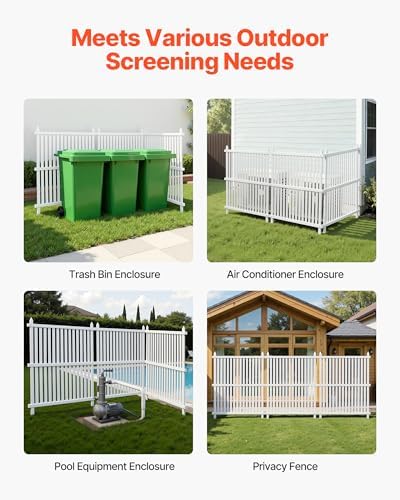 VEVOR 3 Panels Outdoor Privacy Screen, 36 x 45 in Air Conditioner Fence with 19.7 in Ground Stakes, Pool Equipment Enclosure, Strip Vinyl Privacy Fence, Ideal for Trash Can and A/C Units, White - Image 6