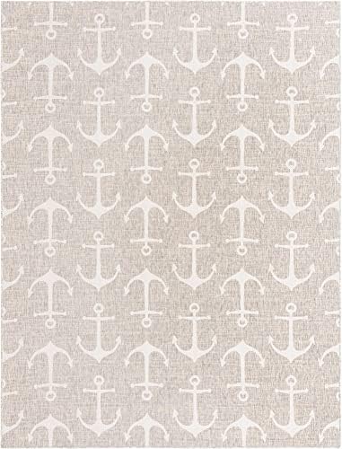 Unique Loom Outdoor Coastal Collection Area Rug - Ahoy (9' x 12' 2" Rectangle, Gray/ Ivory) - Image 3