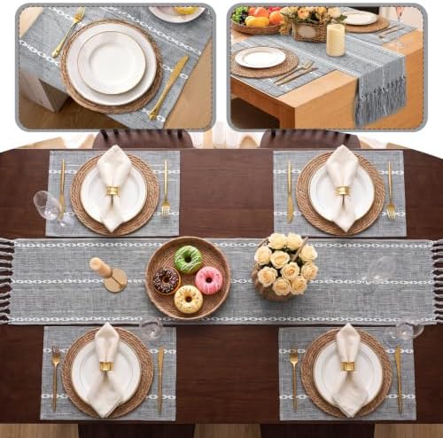 Long Table Runner and Round Woven Placemats Set, 6 Sets, Blue - Image 6