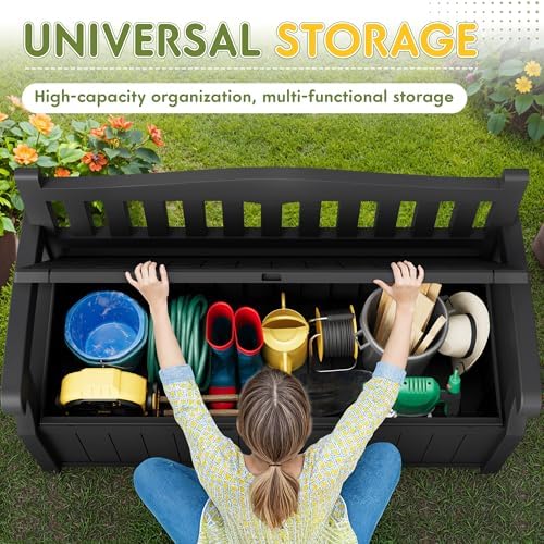 Greesum 80 Gallon Deck Box Storage Bench, Patio Furniture, Dark Black - Image 4