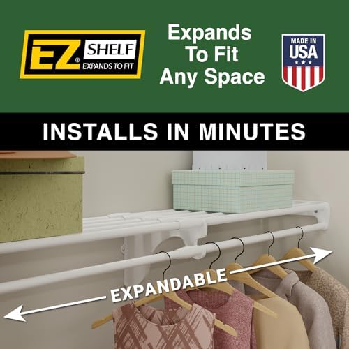EZ SHELF - Closet Shelf with Hanging Rod – 42.5 to 75" Expandable, Silver, Closet Shelves – Strong, Holds 200 lbs – Easy Install – Backwall (floating) with 2 End Brackets, Alternative to Wire Shelving - Image 6