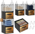 Hanging Closet Organizer with Drawers, 4 Tier Metal Closet Organizers and Storage with 4 Hanging Hooks 4 S-Hooks for Wardrobe Laundry Room, Wire Storage Shelf for Clothes Sweaters Pants (Black) by Orapoke