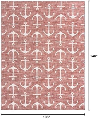 Unique Loom Outdoor Coastal Collection Area Rug - Ahoy (9' x 12' 2" Rectangle, Rust Red/ Ivory) - Image 2