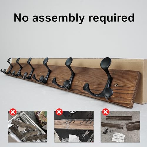 SKOLOO 36-Inch Wood Coat Rack Wall Mount with 6 Triple Hooks, Pine Material, Charred Golden Brown Finish, Ideal for Family Entrances, Classrooms, and Pet Supplies Storage, Pack of 2 - Image 4