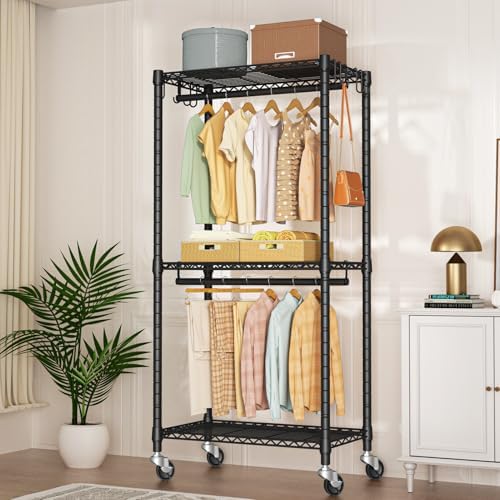 FUTASSI Rolling Clothes Rack, Clothing Racks for Hanging Clothes, Black - Image 2