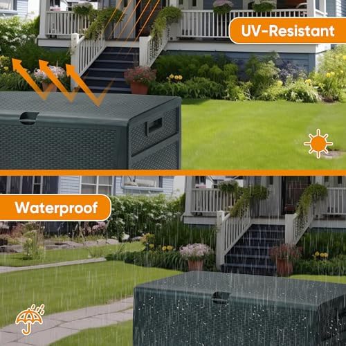 ZYJOYY 100 Gallon Resin Deck Box Waterproof Outdoor Storage Box and Patio Furniture Side Table for Pool Accessories, Gardening Tools, Outdoor Indoor Cushions, Lockable, UV Resistant - Image 6