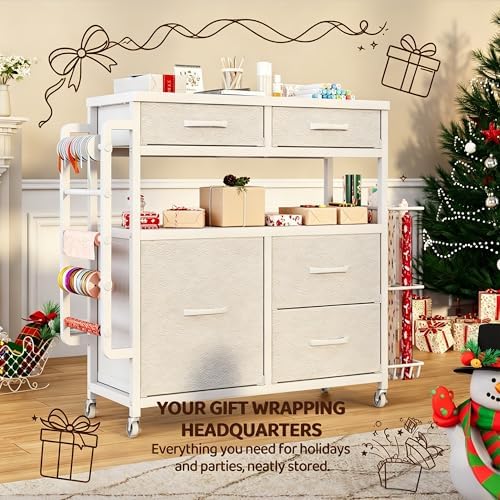 LIVEHOM Wrapping Paper Storage, Rolling Gift Wrap Station - Image 6