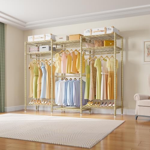 VIPEK V5i Garment Rack Heavy Duty Clothes Rack, Portable Closet Wardrobe Bedroom Armoires Freestanding Clothing Rack with 8 Adjustable Shelves & 4 Hang Rods, 68.9" L x 15.7" W x 76.4" H, Gold - Image 2