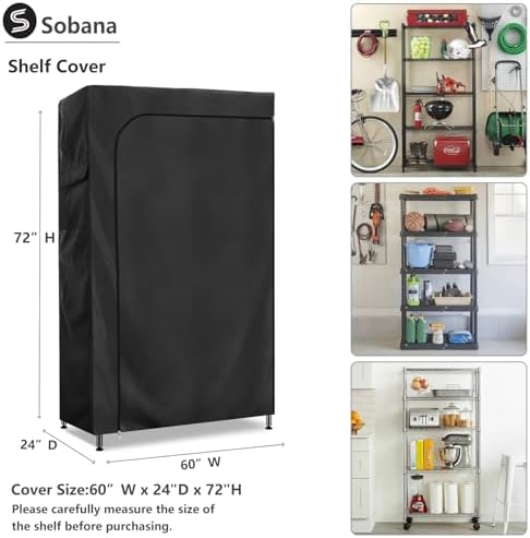 Waterproof Storage Shelf Cover,60 x 24 x 72 Inch Wire Shelving Rack Covers,Dustproof Shelving Unit Covers (Cover only,Black) - Image 3