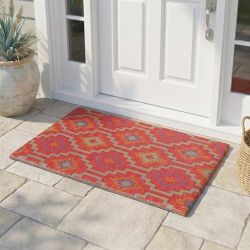 Fab Habitat Striped Non Slip Doormat - Durable, Thin - Recycled Plastic - Entryway, Front Door, Porch, Patio - Lhasa - Orange & Violet (24" x 36" Non-Slip) by FabHabitat