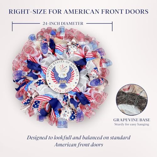 24 Inch Large Patriotic Wreaths for Front Door with Eagle Sign - Image 7