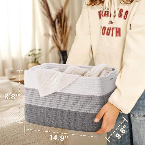 Baskets for Organizing,Storage Baskets,3 Pack Baskets for Shelfves,15"×10"×9" Woven Grey Basket,toy storage bins,bins for organization - Image 4