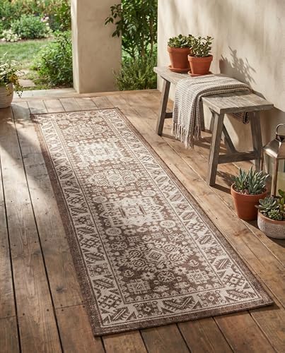 Rugs.com - Outdoor Aztec Rug – 8 Ft Runner Brown Indoor/Outdoor Rug – Weather-Resistant Flatweave Runner for Patios, Porches, and Entryways by Rugscom