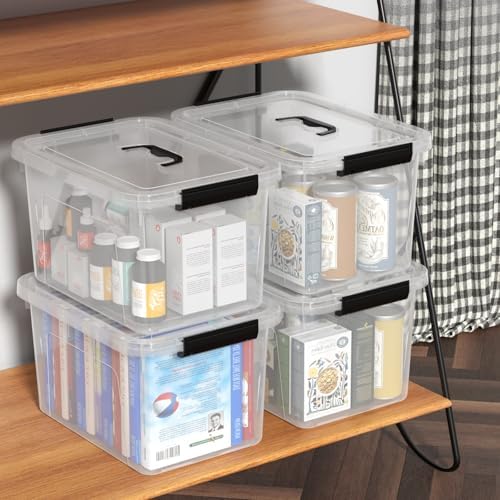 Wekioger 20 Quart Clear Plastic Lidded Storage Box with Latch Handle 4 Pack - Image 7