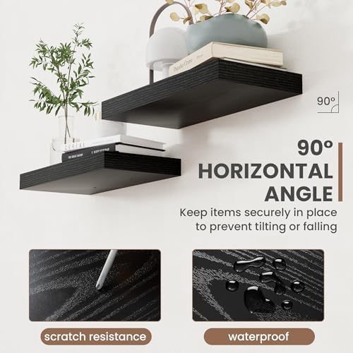 Acovy 40 Inch Floating Shelves, 8 Inch Deep Floating Shelves for Wall, Hanging Shelf with Invisible Brackets, Deep Shelves for Bathroom, Bedroom, Living Room, Black, Set of 2 - Image 5