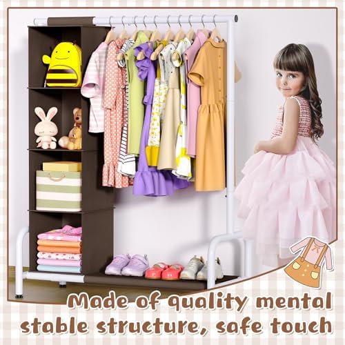 Univivi Kids Clothing Rack with Hanging Organizer, 43 Inch, Brown and White - Image 6