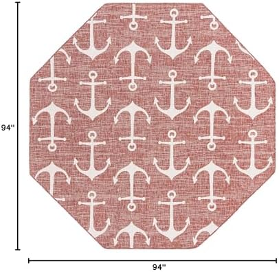 Unique Loom Outdoor Coastal Collection Area Rug - Ahoy (7' 10" Octagon, Rust Red/ Ivory) - Image 2