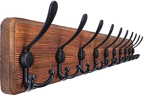 SKOLOO Rustic Coat Rack Wall Mount, 10 Hooks, 38.6'' Long, Solid Wood,Brown by SKOLOO