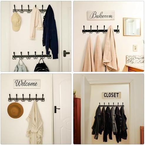 Dseap Coat Rack Wall Mount 24 Inch, Heavy Duty 12-Gauge Base vs Flimsy 1mm, Double-Thick Solid Anti-Snap Hooks, Stainless Steel 6-Hook Hanger for Clothes Hat Closet Entryway, Black, Pack of 2 - Image 6