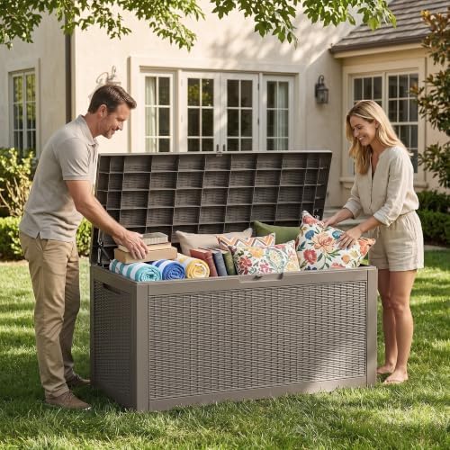 Vixzen 160 Gallon Deck Box, Waterproof Resin Outdoor Storage Box, Lockable - Image 7