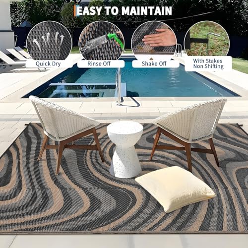 Garvee 10x20 Waterproof Outdoor Rug Modern Plastic Straw Rug, Brown - Image 4