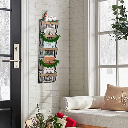 RiteSune Wall Mounted File Magazine Mail Rack Holder, Metal Basket Shelf Wall Organizer for Newspapers, Magazines, Fit for Office, Home, 5 Tier, Black - Image 2