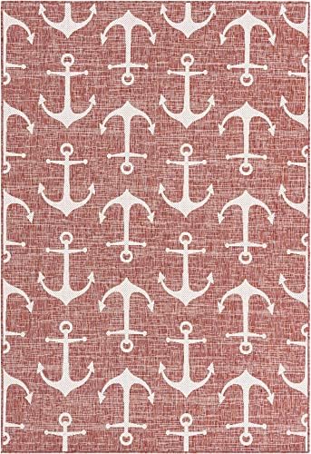 Unique Loom Outdoor Coastal Collection Area Rug - Ahoy (6' 1" x 9' Rectangle, Rust Red/ Ivory) - Image 3