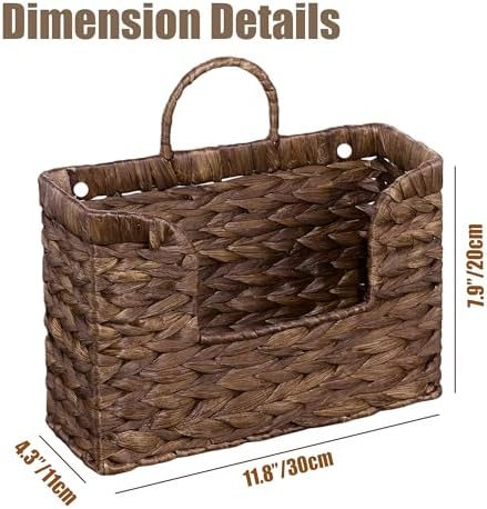 Set of 2 Magazine Holder Wall Basket Water Hyacinth Woven Mail Organizer, Wicker Wall Hanging Baskets for Magazines, Letters & Storage Decorative Mail Holder, Magazine Rack, Hanging Basket, Coffee - Image 2