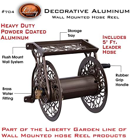 Liberty GARDEN 704 Decorative Cast Aluminum Wall Mount Garden Hose Reel, Holds 125-Feet of 5/8-Inch Hose - Bronze - Image 2