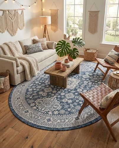 Rugs.com - Outdoor Aztec Rug – 7' 10 x 10' Oval Blue Washable Indoor/Outdoor Rug – Weather Resistant for Patios, Decks, and Porches - Image 4