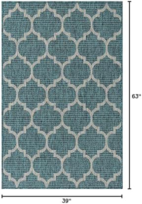 Unique Loom Outdoor Trellis Collection Area Rug (3' 3" x 5' 3" Rectangle, Teal/ Gray) - Image 2