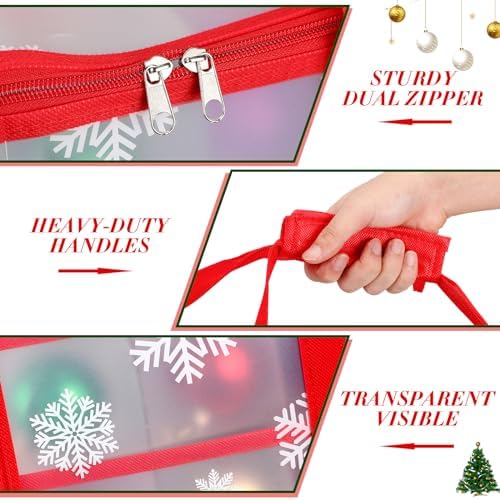 Hosuly 2 Pcs Plastic Christmas Ornaments Storage Box with Dividers, Zippers, 8 Trays,128 Slots, Christmas Storage Containers Xmas Ornaments Organizer for Holiday Balls Ornaments(Snowflake) - Image 3