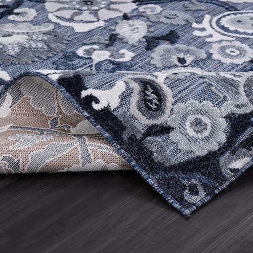Luul Home Floral Indoor Outdoor Rugs 6x9 Large Area Rug for Living Room, Patio Decor, Kitchen, and Entryway Rug, Washable Stain Resistant Outside Carpet Navy 6 x 9 - Image 4
