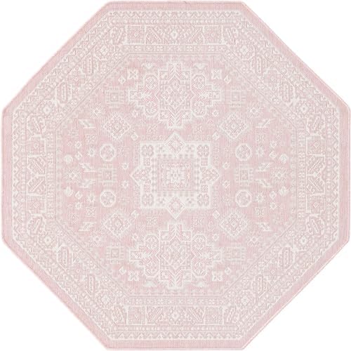 Rugs.com - Outdoor Aztec Rug – 5 Ft Octagon Pink Indoor/Outdoor Rug – Weather Resistant Flatweave for Patios, Decks, and Porches - Image 3