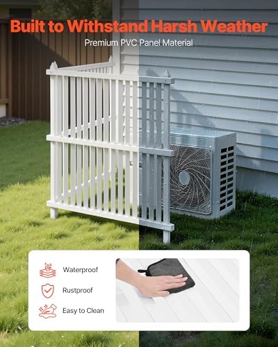 VEVOR 2 Panels Outdoor Privacy Screen, 36 x 45 in Air Conditioner Fence with 19.7 in Ground Stakes, Pool Equipment Enclosure, Strip Vinyl Privacy Fence, Ideal for Trash Can and A/C Units, White - Image 5