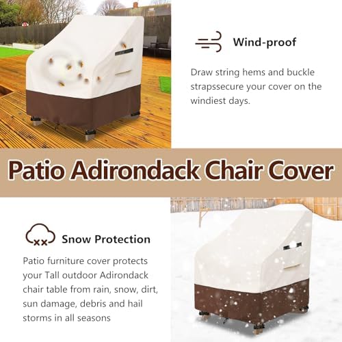 Adirondack Chair Covers 2 Pack,Waterproof Heavy Duty Patio Furniture Cover for Outdoor Chair Size 32 W x 35 D x 36 H inches,Beige & Brown - Image 5