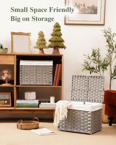 SETVSON Storage Basket with Lid, 9.2 Gal PE Rattan Trunk, Gray - Image 6