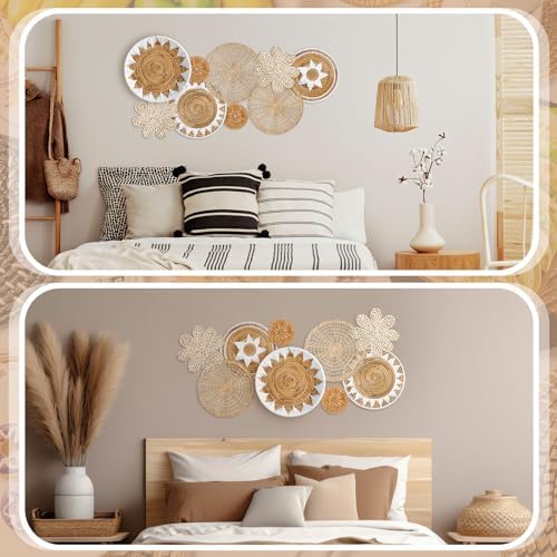 Xuhal 8 Pcs Boho Wall Basket Decor Decorative Bulrush Woven Basket Wall Decor Rustic Farmhouse Hanging Baskets for Kitchen Rustic Home Summer Decorations - Image 5