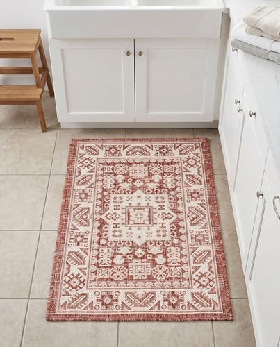 Rugs.com - Outdoor Aztec Rug – 2' x 3' 1 Rust Red Indoor/Outdoor Rug – Easy-Clean Flatweave for Patio, Porch, and Entryway - Image 7