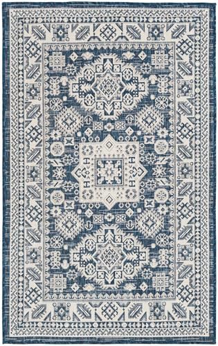 Rugs.com - Outdoor Aztec Rug – 3' 1 x 5' 3 Blue Indoor/Outdoor Rug – Flatweave Stain-Resistant Area Rug for Patios, Decks, and Porches - Image 2