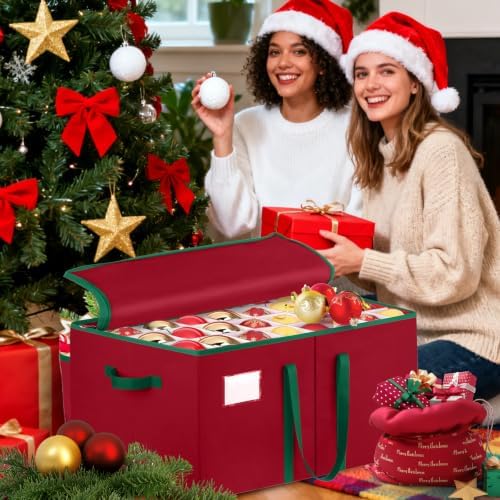 SeasonBliss Christmas Ornament Storage Box, Large Holds 256 Balls, Red - Image 7