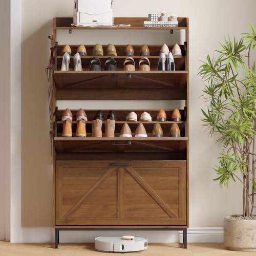 Xixini Shoe Storage Cabinet with 3 Flip Drawers, Entryway Shoe Rack, Walnut - Image 7