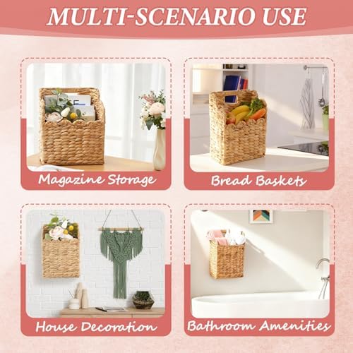 Lemonroad Wall Hanging Wicker Basket Set of 2, Woven Water Hyacinth Basket - Image 6