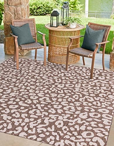 Unique Loom Outdoor Safari Collection Area Rug - Leopard (10' Square, Brown/ Light Brown) by UniqueLoom