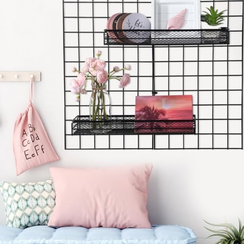 4 Pcs Metal Wire Mesh Basket for Gridwall Black Hanging Wire Mesh Basket with Hook Wall Mounted Organizer for Home Wall Display (Small) - Image 5