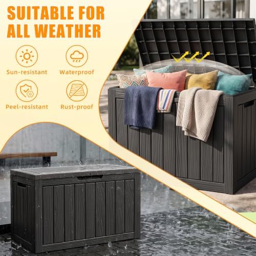 Vixzen Small Deck Boxes Outdoor Waterproof Storage, 55 Gallon, Black - Image 4