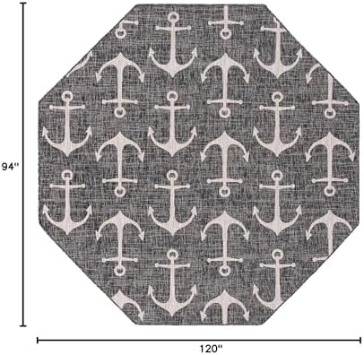 Unique Loom Outdoor Coastal Collection Area Rug - Ahoy (7' 10" x 10' Oval, Charcoal/ Ivory) - Image 2